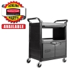 SERVICE CART WITH LOCKABLE DOORS AND SLIDING DRAWER, BLACK