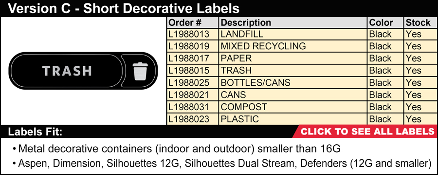 Rubbermaid Version C Short Decorative Custom Labels