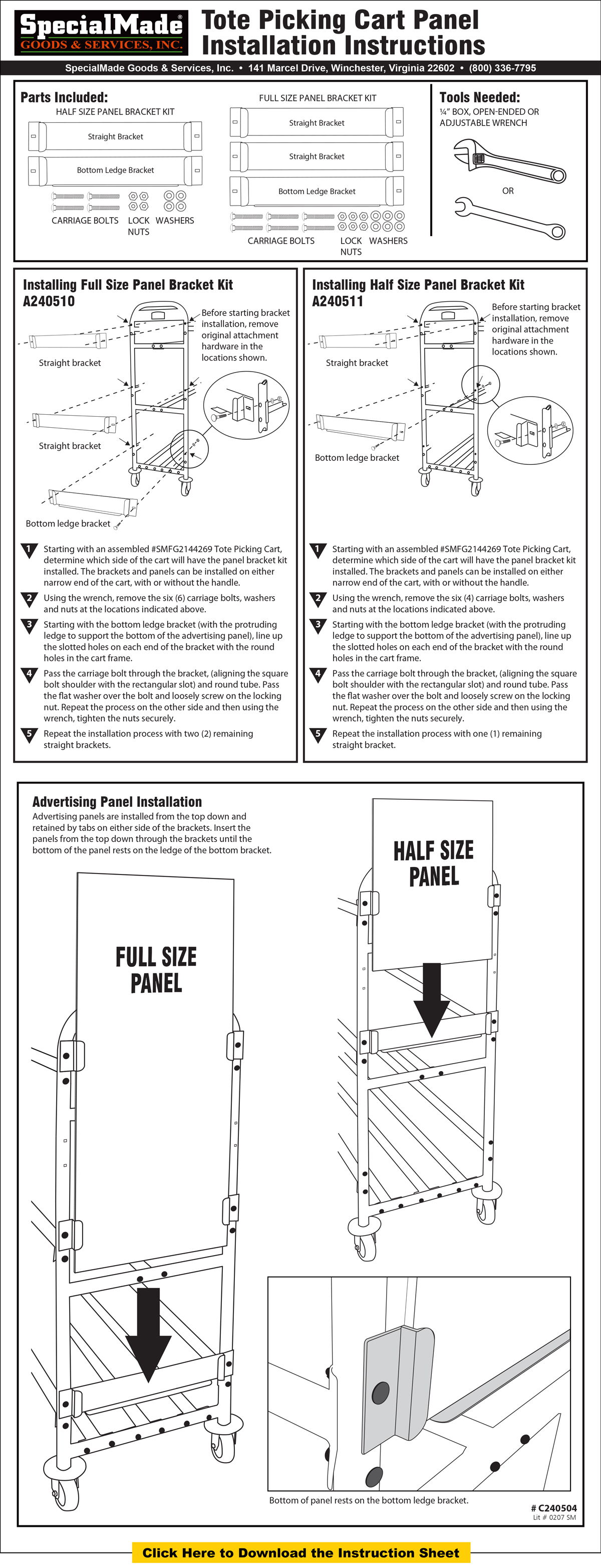 Rubbermaid Tote Picking Cart Advertising Panel Installation Instructions